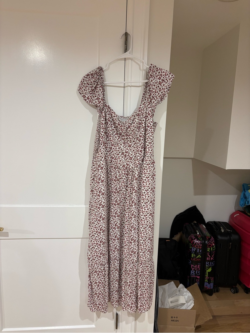 Hollister White Midi Dress with Burgundy Floral Print